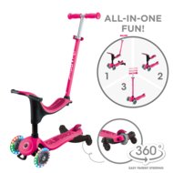 GLOBBER paspirtukas Go Up Sporty Lights 360°,  ryškiai rožinis, 456-610 S