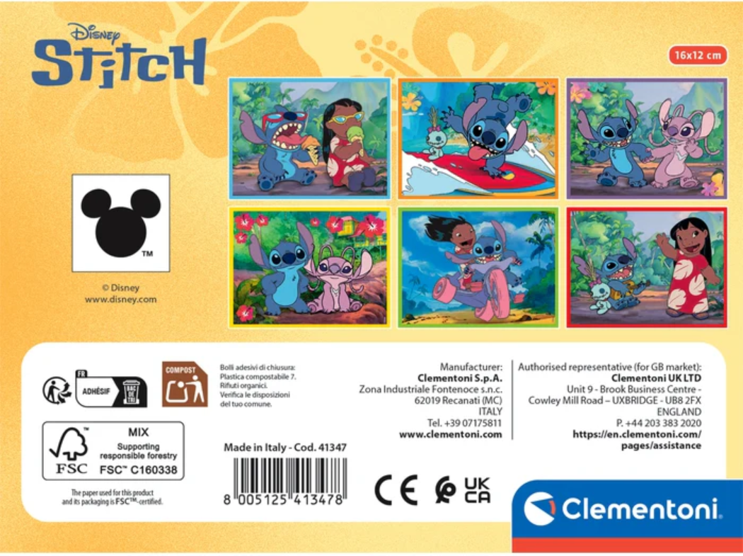 CLEMENTONI STITCH dėlionė, 12 kubų., 41347 | Dėlionės vaikams