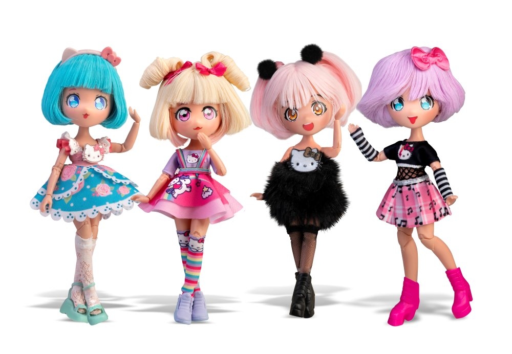 4SF manga stiliaus lėlė violetiniais plaukais Hello Kitty 19,5 cm