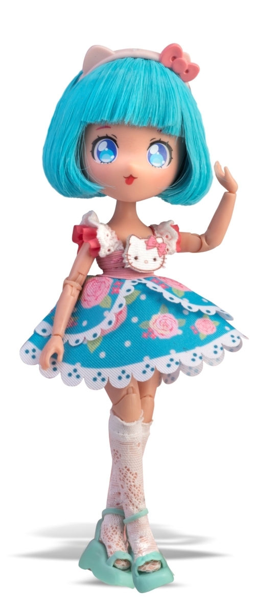 4SF manga stiliaus lėlė violetiniais plaukais Hello Kitty 19,5 cm
