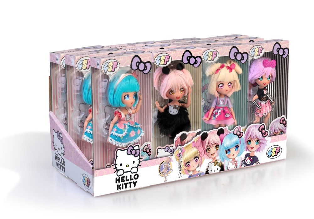 4SF manga stiliaus lėlė violetiniais plaukais Hello Kitty 19,5 cm
