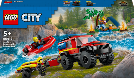 60412 LEGO® City 4x4 Ugniagesių Visureigis Su Gelbėjimo Valtimi 