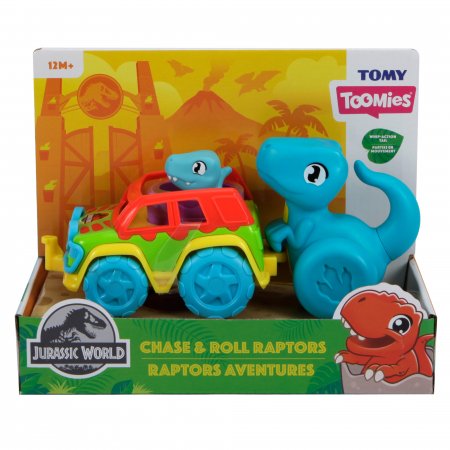 TOMY mašinėlės rinkinys su dinozauru Chase & Roll Raptors, E73251 E73251