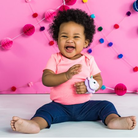 BRIGHT STARTS barškutis-kramtukas tvirtinamas ant riešo Unicorn & Llama, 12330 