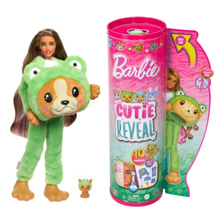 BARBIE Barbės Cutie Reveal rinkinys, minkštutėlių kostiumų serija - šunelis ir varlė, HRK24 
