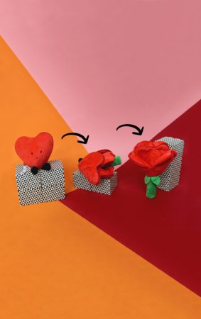 FLIPETZ pliušinis žaislas - rožė širdelėje, Poppy red, 80400 