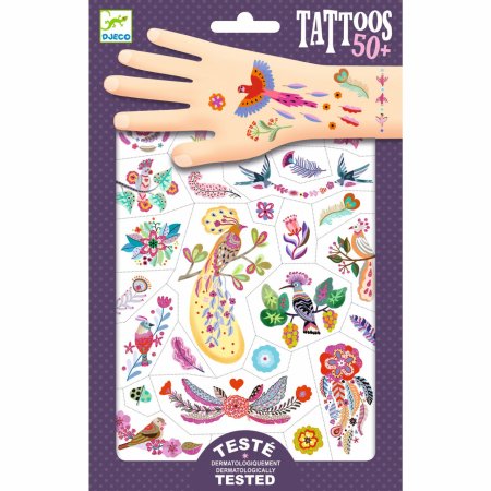 DJECO tatuiruočių rinkinys Bright birds (50+ vnt.), DJ09615 DJ09615