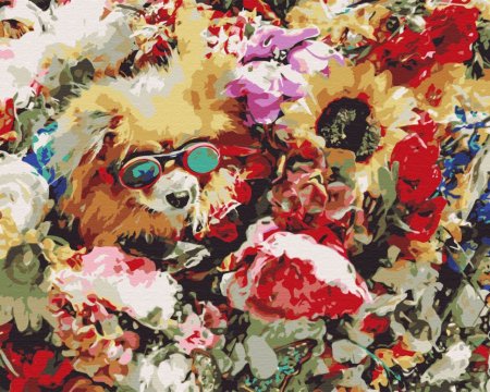 BRUSHME spalvinimo pagal skaičius rinkinys Dog in flowers, BS51437 BS51437