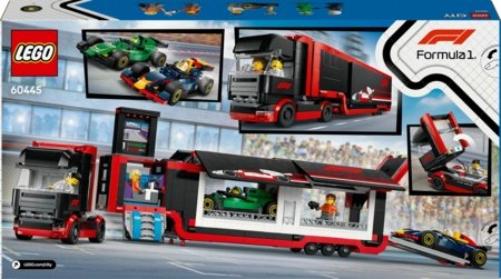 60445 LEGO® City Project Alicia 2025 F1® sunkvežimis su RB20 ir AMR24 F1® automobiliais 