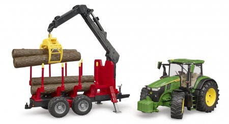BRUDER traktorius John Deere 7R 350 su miško priekaba ir 4 rąstais, 03154 03154