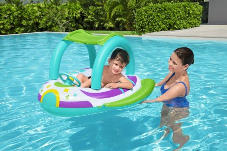 BESTWAY pripučiamas vaikiškas plaustas su stogeliu Space Splash, 1.07m x 1.12m, 34149 34149