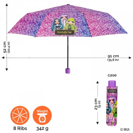 PERLETTI mini skėtis Rainbow High 50/8, 75422 75422
