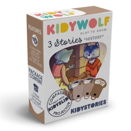 KIDYWOLF istorijų rinkinys Kelionė laiku, 3 istorijos projektoriui KIDYSLIDE, KIDYSTORIES-HI 