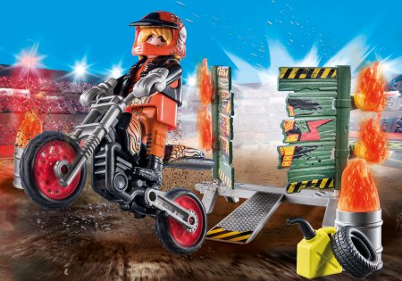 PLAYMOBIL STUNTSHOW Starter Pack Kaskadininkų šou motociklas su ugnine siena, 71256 71256