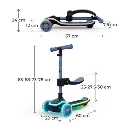 KINDERKRAFT triratis LED paspirtukas su sėdyne 2 in 1, RAKET UP, mėlynas, KRRAUP00BLU0000 