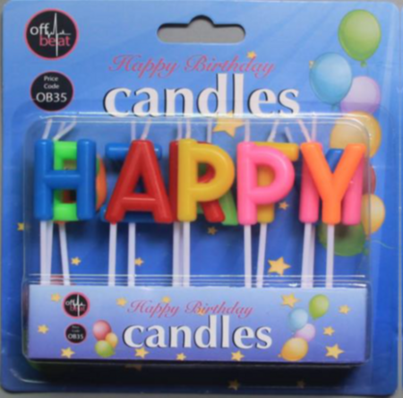 Žvakutės OB (įvairiaspalvės liepsnelės, Happy Birthday), assort., 5298000230908 