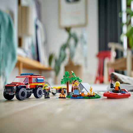 60412 LEGO® City 4x4 Ugniagesių Visureigis Su Gelbėjimo Valtimi 