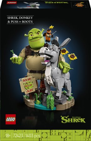 72423 LEGO® Shrek: Šrekas, Asilas ir Batuotas Katinas Pūkis 