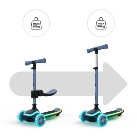 KINDERKRAFT triratis LED paspirtukas su sėdyne 2 in 1, RAKET UP, mėlynas, KRRAUP00BLU0000 