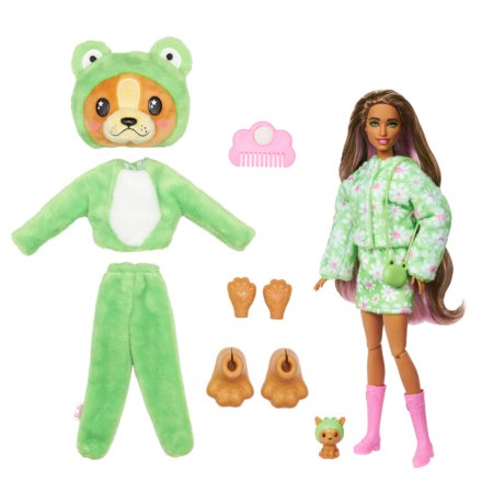 BARBIE Barbės Cutie Reveal rinkinys, minkštutėlių kostiumų serija - šunelis ir varlė, HRK24 