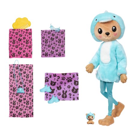 BARBIE Barbės Cutie Reveal rinkinys, minkštutėlių kostiumų serija - meškutis ir delfinas, HRK25 