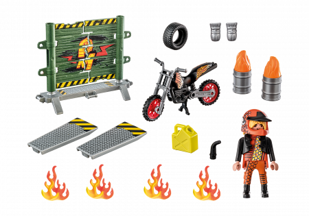 PLAYMOBIL STUNTSHOW Starter Pack Kaskadininkų šou motociklas su ugnine siena, 71256 71256