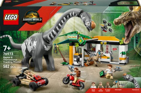 76973 LEGO® Jurassic World™ Velociraptoriaus ir titanozauro sekimo misija 