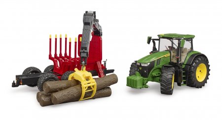BRUDER traktorius John Deere 7R 350 su miško priekaba ir 4 rąstais, 03154 03154