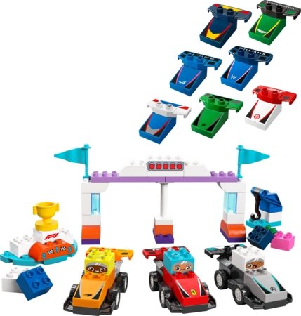 10445 LEGO® DUPLO® Town F1® komandos lenktyniniai automobiliai ir vairuotojai 