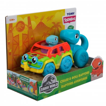 TOMY mašinėlės rinkinys su dinozauru Chase & Roll Raptors, E73251 E73251