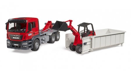 BRUDER 1:16 MAN TGS suknvežimis su konteineriu ir krautuvu, 03767 03767