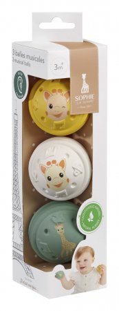 VULLI Sophie la girafe klausos pojūtį lavinantis žaislinių kamuoliukų rinkinys, HEARING, žalias, baltas, geltonas, 3mėn.+, 3 vnt., 010504 010504