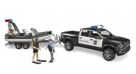 BRUDER RAM 2500 policijos pikapas su priekaba ir valtimi, 02507 02507