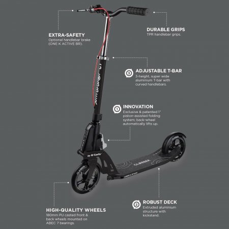 GLOBBER paspirtukas One K Active, juodas, 498-190 498-190