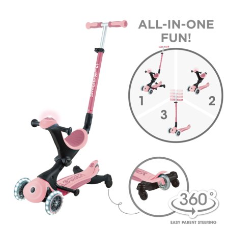 GLOBBER paspirtukas Go Up Deluxe Lights 360°,  pastelinis rožinis, 699-310 