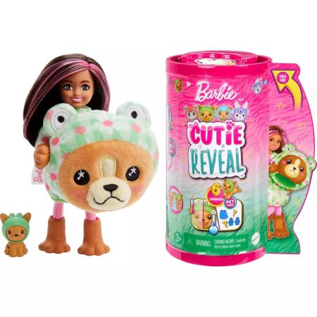 BARBIE Čelsės Cutie Reveal rinkinys, minkštutėlių kostiumų serija - šunelis ir varlytė , HRK29 