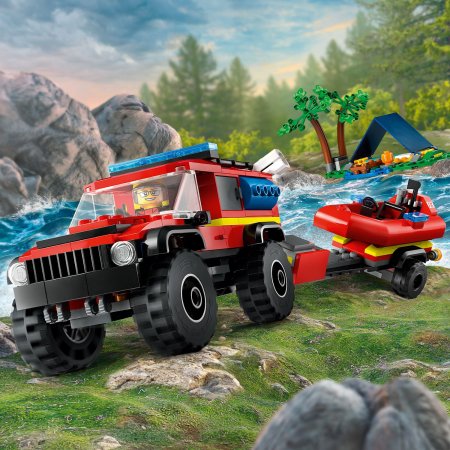 60412 LEGO® City 4x4 Ugniagesių Visureigis Su Gelbėjimo Valtimi 