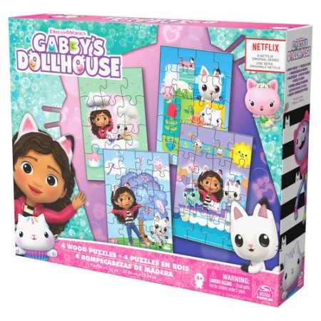 SPINMASTER GAMES dėlionių rininys Gabbys Dollhouse, 4 dėlionės, 6067990 6067990