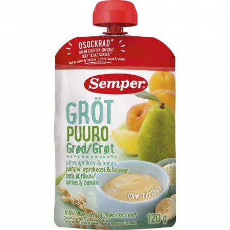 SEMPER RTE ryžių-avižų košė su kriaušėmis,abrikosais 6m+, 120g 7310100690548