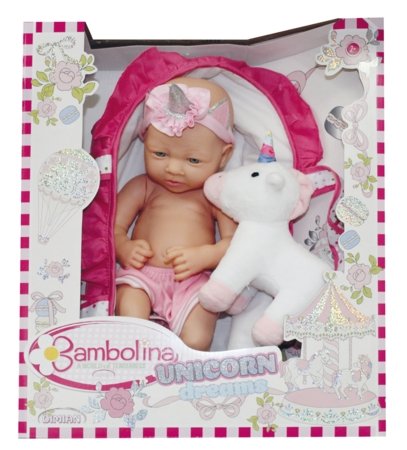 BAMBOLINA lėlė - kūdikis su pliušiniu vienaragiu Unicorn Dreams, 36cm, BD1263 