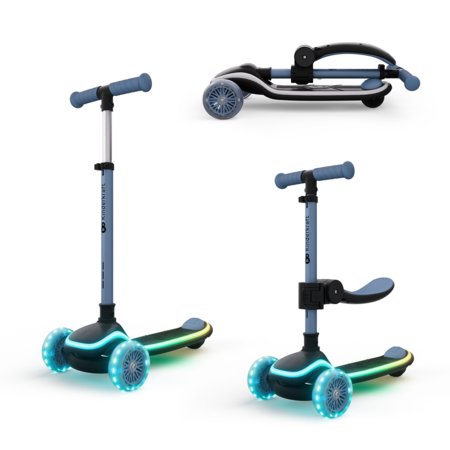 KINDERKRAFT triratis LED paspirtukas su sėdyne 2 in 1, RAKET UP, mėlynas, KRRAUP00BLU0000 