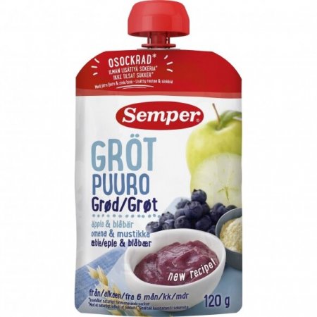 SEMPER RTE ryžių-avižų košė su mėlynėmis ir obuoliais 6mėn, 120g 119266 119266