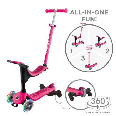 GLOBBER paspirtukas Go Up Sporty Lights 360°,  ryškiai rožinis, 456-610 S 