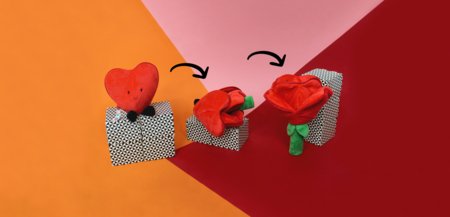 FLIPETZ pliušinis žaislas - rožė širdelėje, Poppy red, 80400 