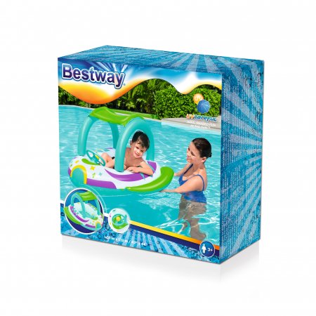 BESTWAY pripučiamas vaikiškas plaustas su stogeliu Space Splash, 1.07m x 1.12m, 34149 34149