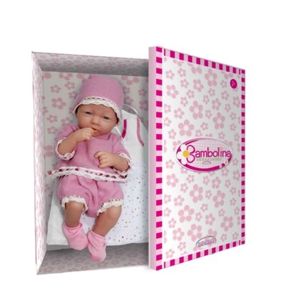 BAMBOLINA lėlė-kūdikis su priedais 36cm New Born Baby With Sleep Bag With Mesh Bag In Pink Shoes Box, BD1632SB   