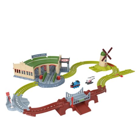 THOMAS & FRIENDS bėgių trasos rinkinys su lokomotyvų depu, JLL36 
