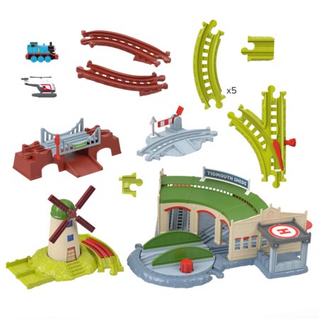 THOMAS & FRIENDS bėgių trasos rinkinys su lokomotyvų depu, JLL36 
