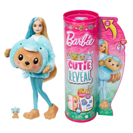 BARBIE Barbės Cutie Reveal rinkinys, minkštutėlių kostiumų serija - meškutis ir delfinas, HRK25 