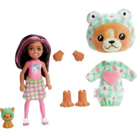 BARBIE Čelsės Cutie Reveal rinkinys, minkštutėlių kostiumų serija - šunelis ir varlytė , HRK29 